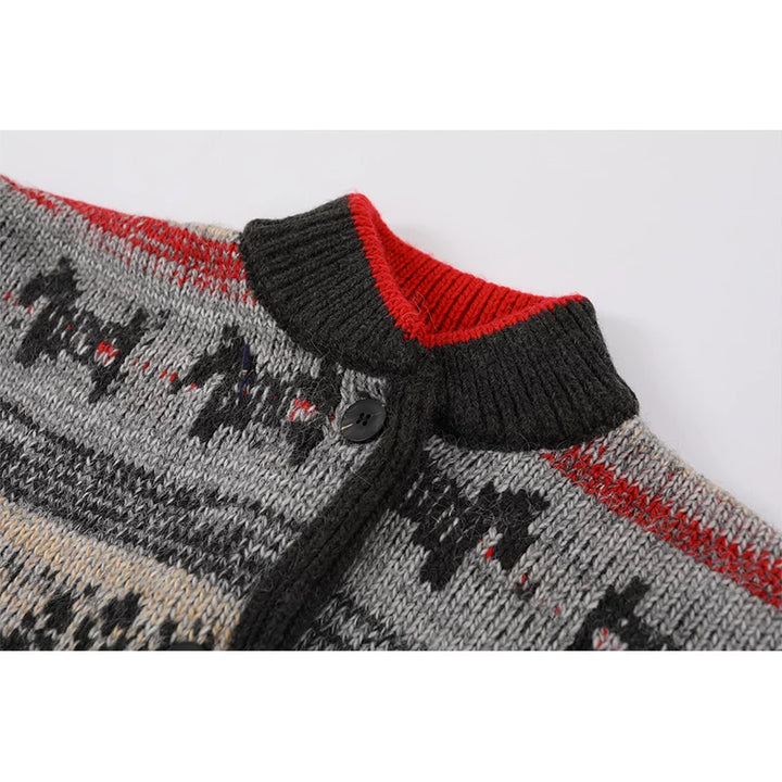 Retro Pattern Knit Button Sweater