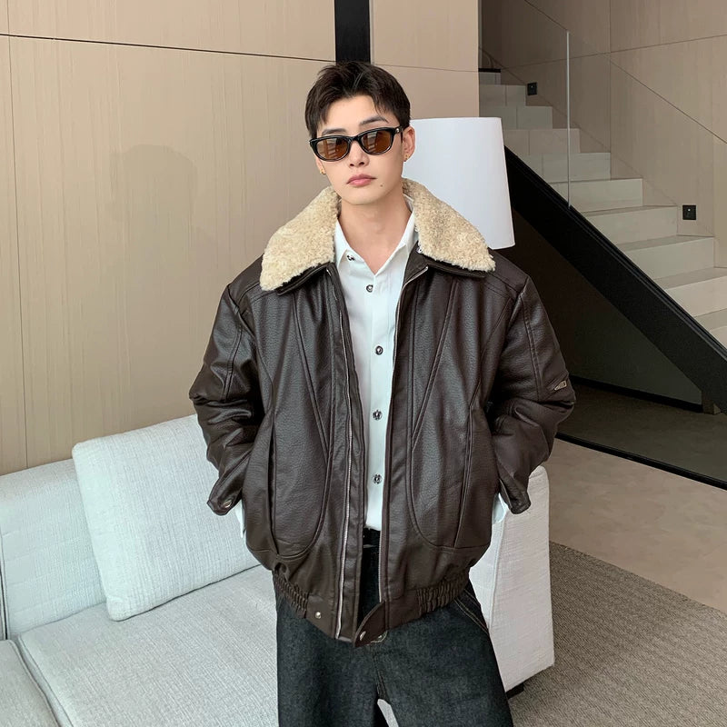 PU Leren Afneembare Bontkraag Jas 