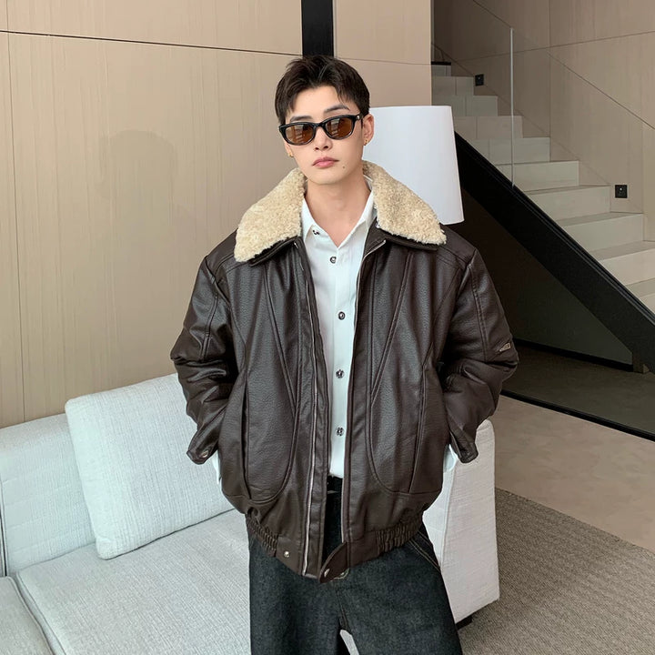 PU Leren Afneembare Bontkraag Jas 