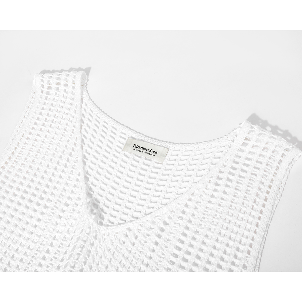 Sleeveless V-Neck Mesh Two-Piece Top