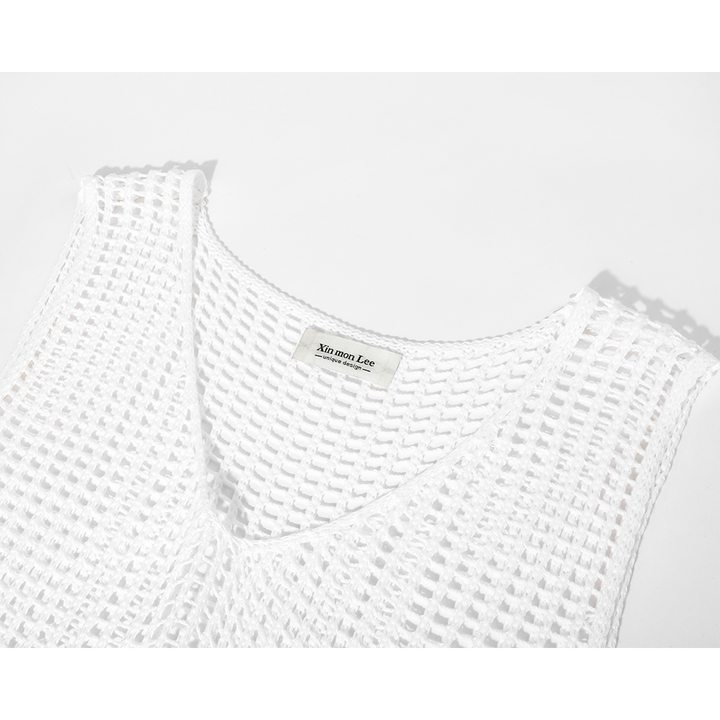 Sleeveless V-Neck Mesh Two-Piece Top