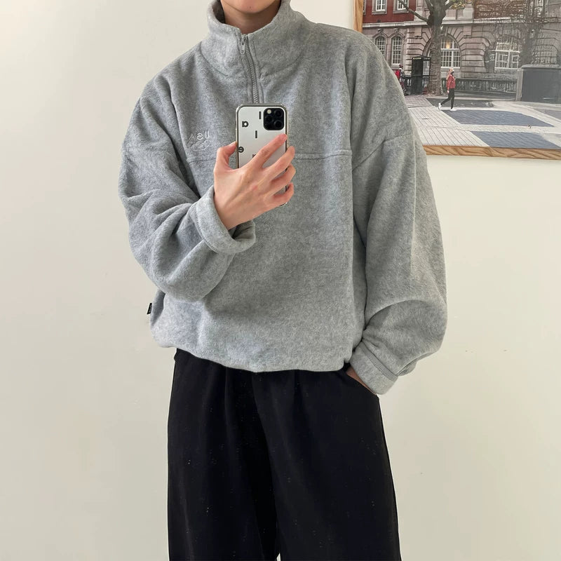 Oversized Half-Zip Stand Collar Sweatshirt