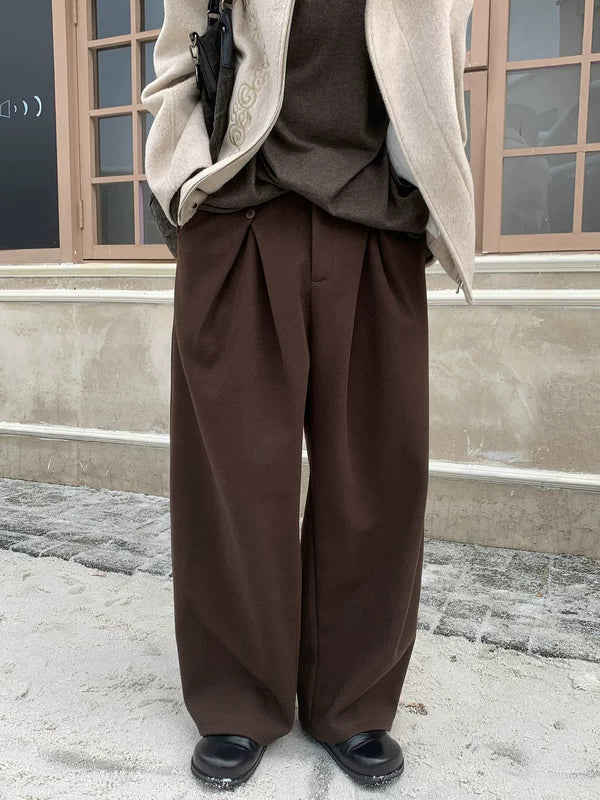 Pantalons plissés larges en laine d'hiver 