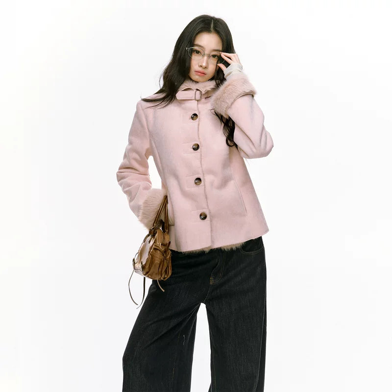 Slim Fit Fur-Lined Plush Button Coat