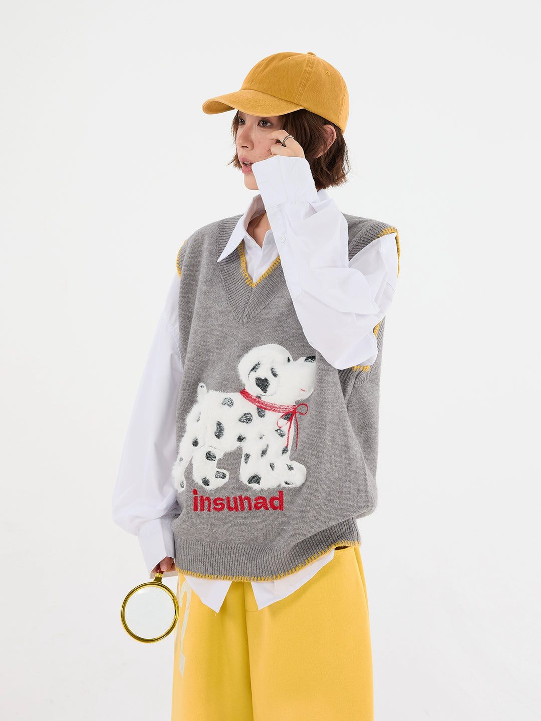 Knitted Puppy Pattern Sleeveless Sweater Vest