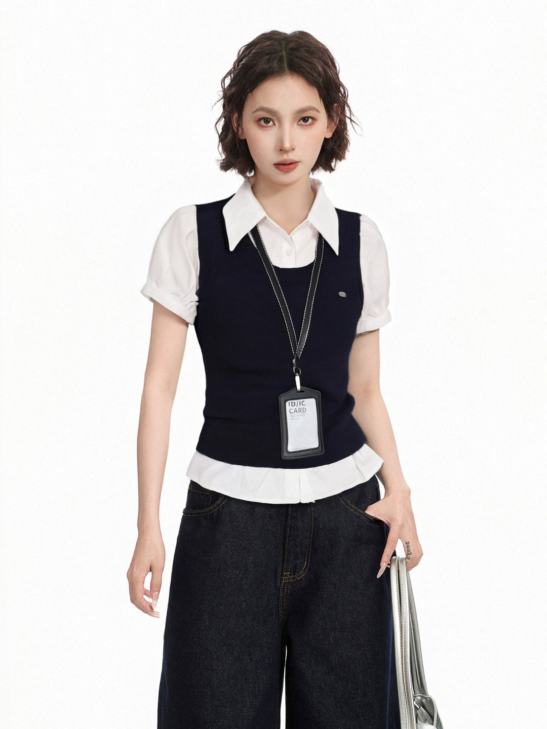 Two-Piece Puff Sleeve Polo Shirt