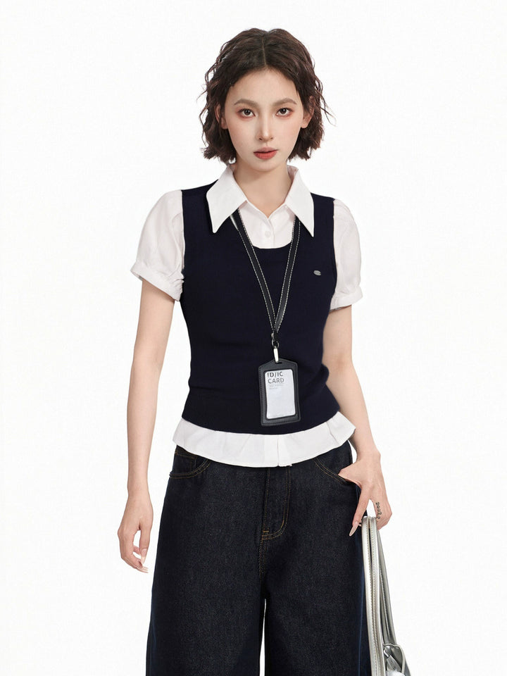 Two-Piece Puff Sleeve Polo Shirt