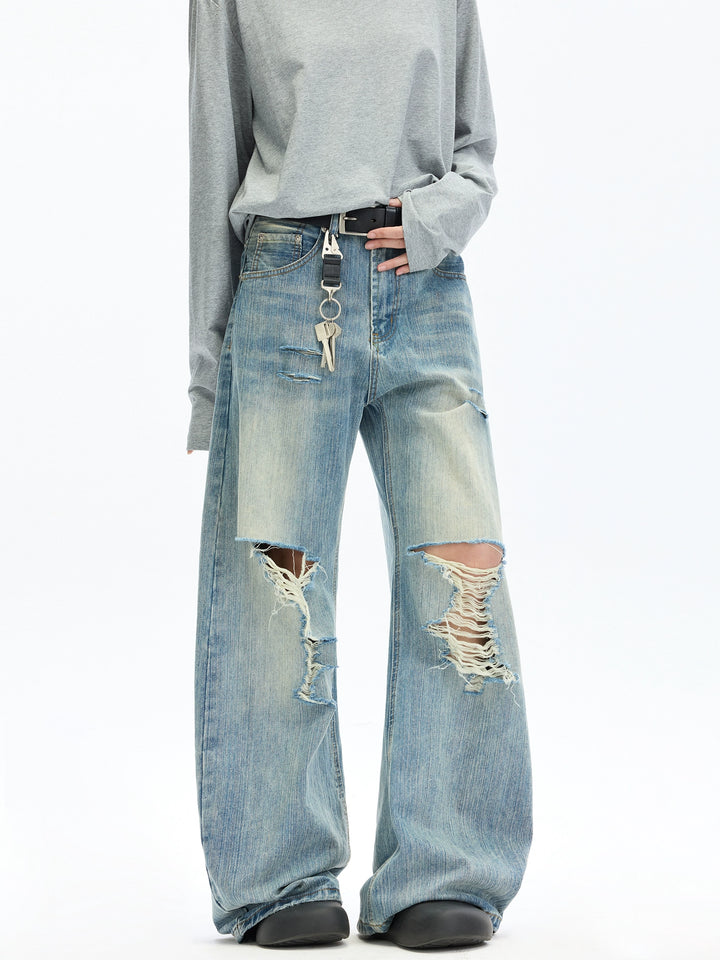 Ripped Distressed Wide Leg Jeans