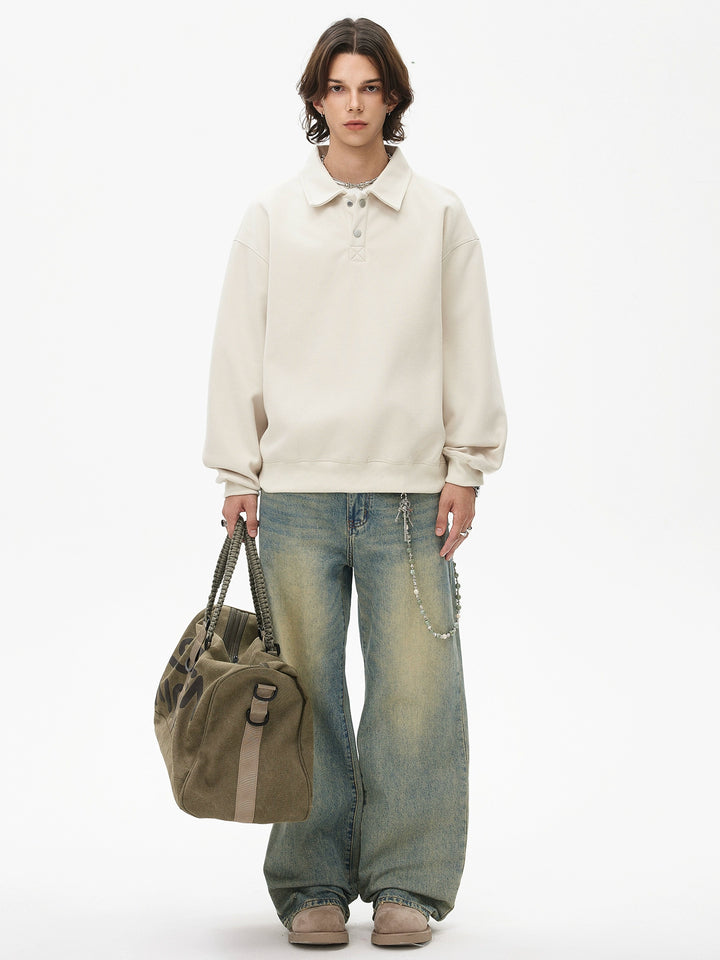 Polo Lapel Boxy Sweatshirt Pullover