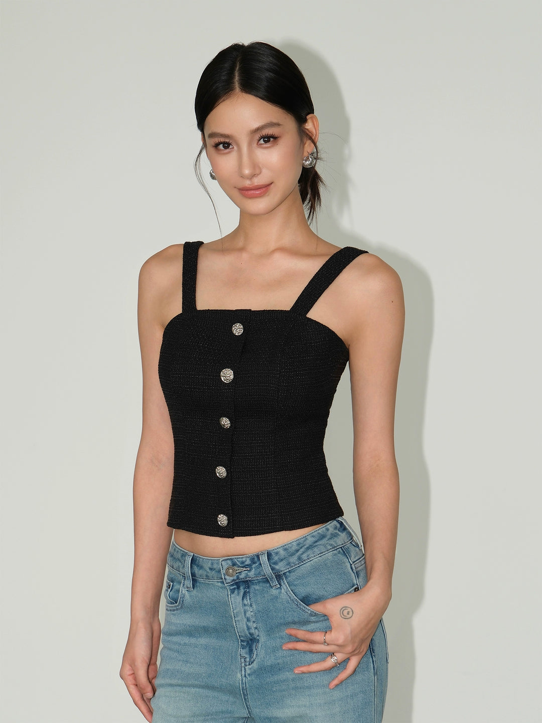 Retro Sleeveless Camisole with Metal Buttons