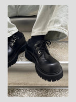 Thick Sole Round Toe Leather Derby Shoes