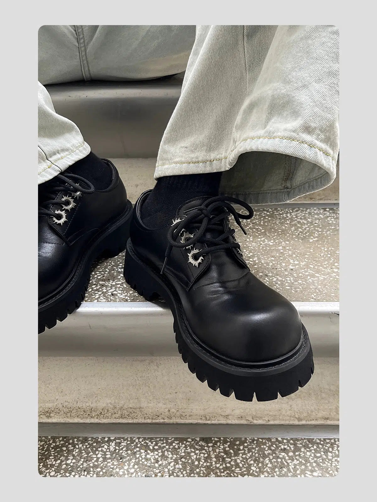 Thick Sole Round Toe Leather Derby Shoes