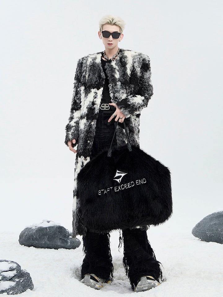Long Fur Coat with Shoulder Pads