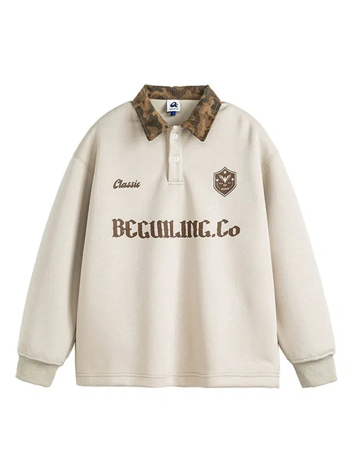 College Style Lapel Sweatshirt