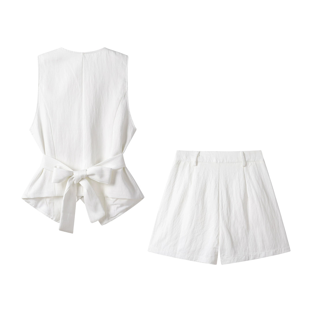Button Vest and Shorts Slim Suit Set