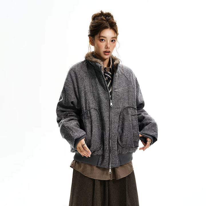 Pelskrage Stående Krage Polstret Jakke 