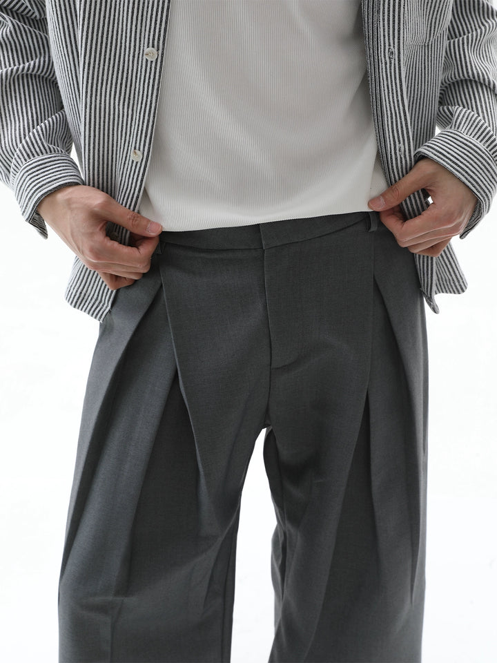 Double-Layer Pleated Wide-Leg Pants