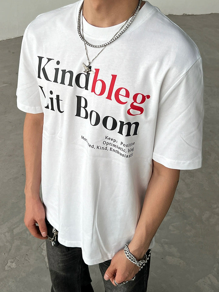 Camiseta Casual Solta de Algodão com Estampa de Letras 