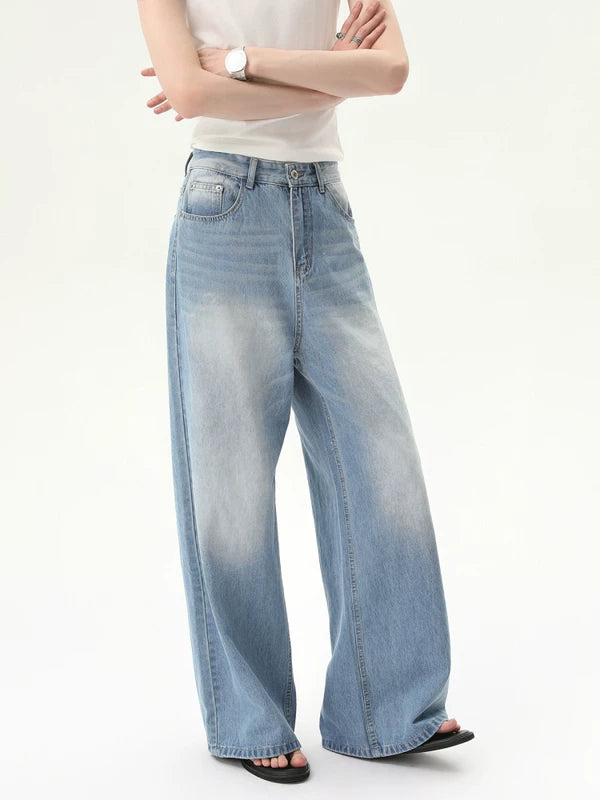 Washed Distressed Wide Leg Denim Pants