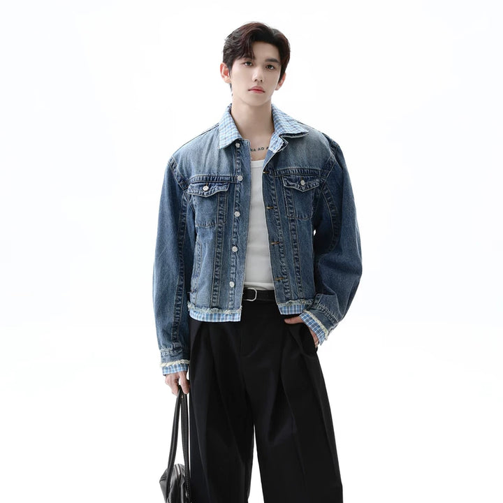 Plaid Patchwork Denim Jacket