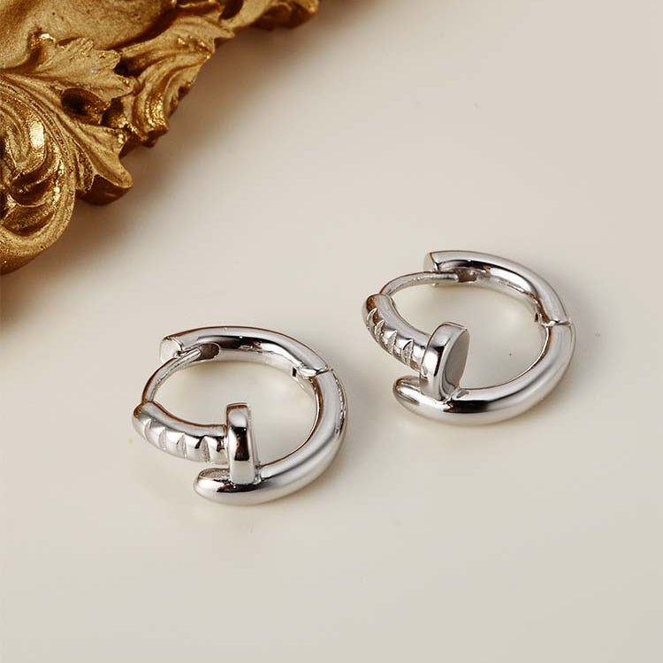 Sterling Silver S925 Nail Hoop Earrings