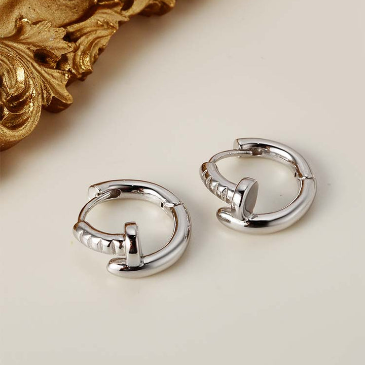 Sterling Silver S925 Nail Hoop Earrings