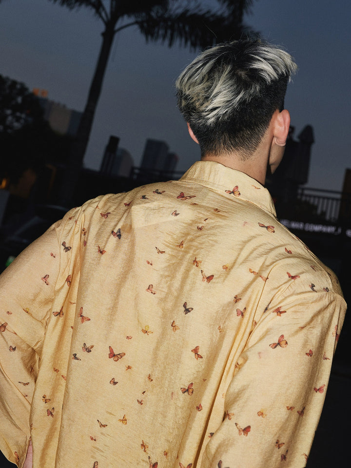 Butterfly Print Long Sleeve Casual Shirt