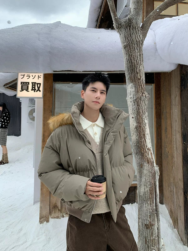 Veste matelassée à capuche streetwear avec fourrure amovible 