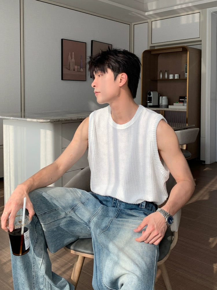 Camiseta sem mangas de tricô solto 