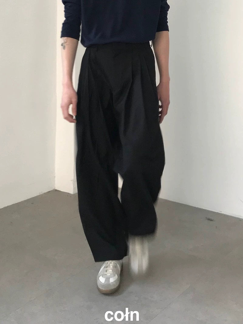 Pleated Wide-Leg Casual Suit Pants