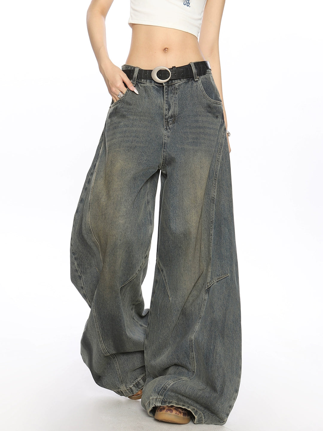 Retro slitna vida jeansbyxor 