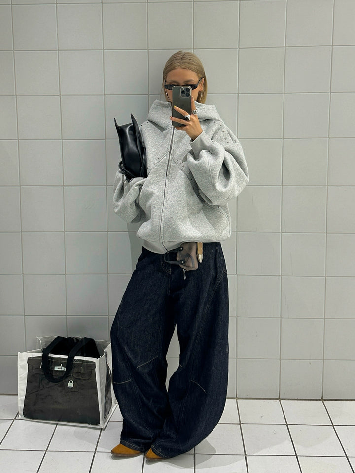 Rivet Ear Hooded Oversized Sweatshirt