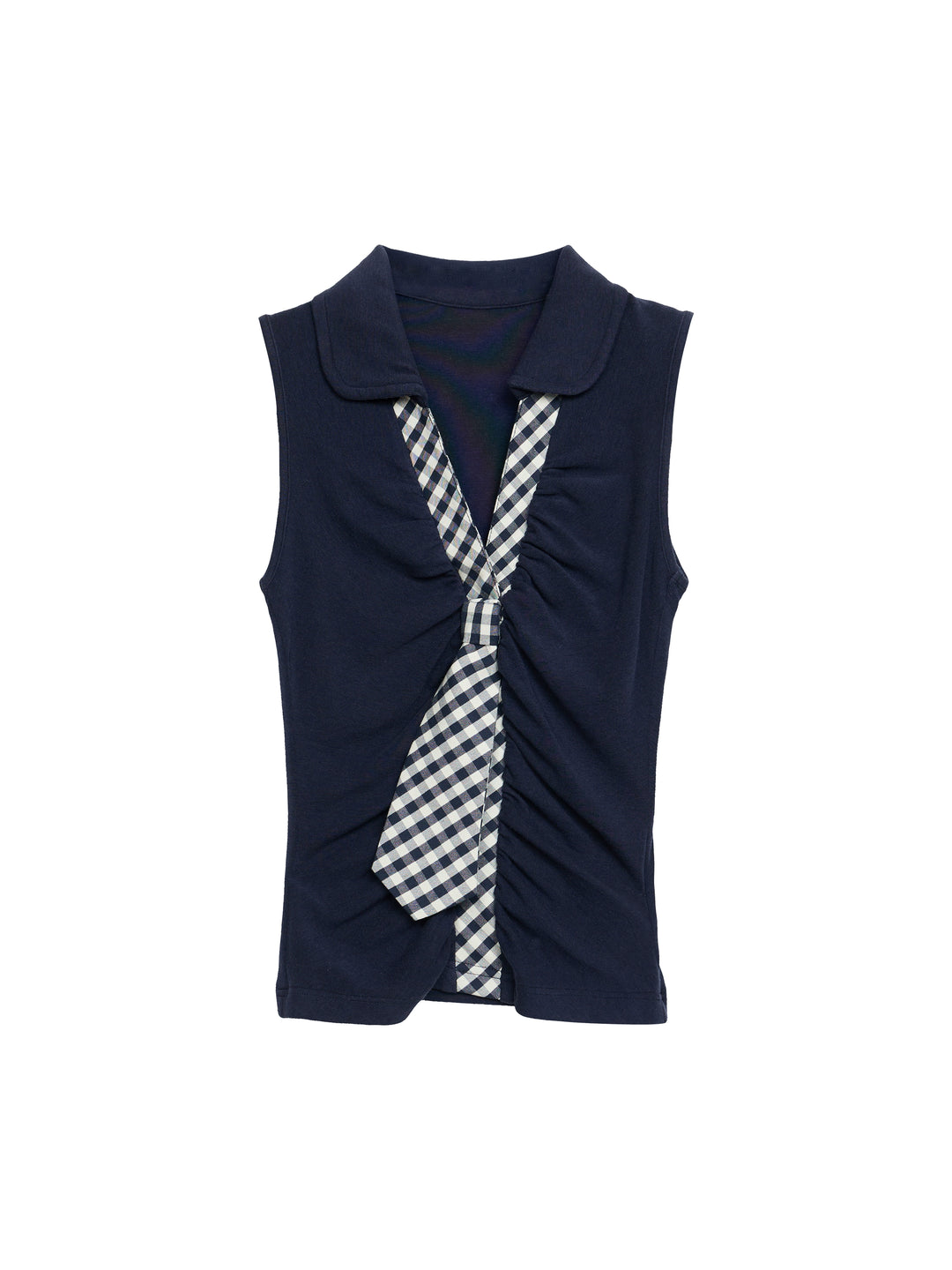 Sleeveless Polo Neck Tie Tank Top