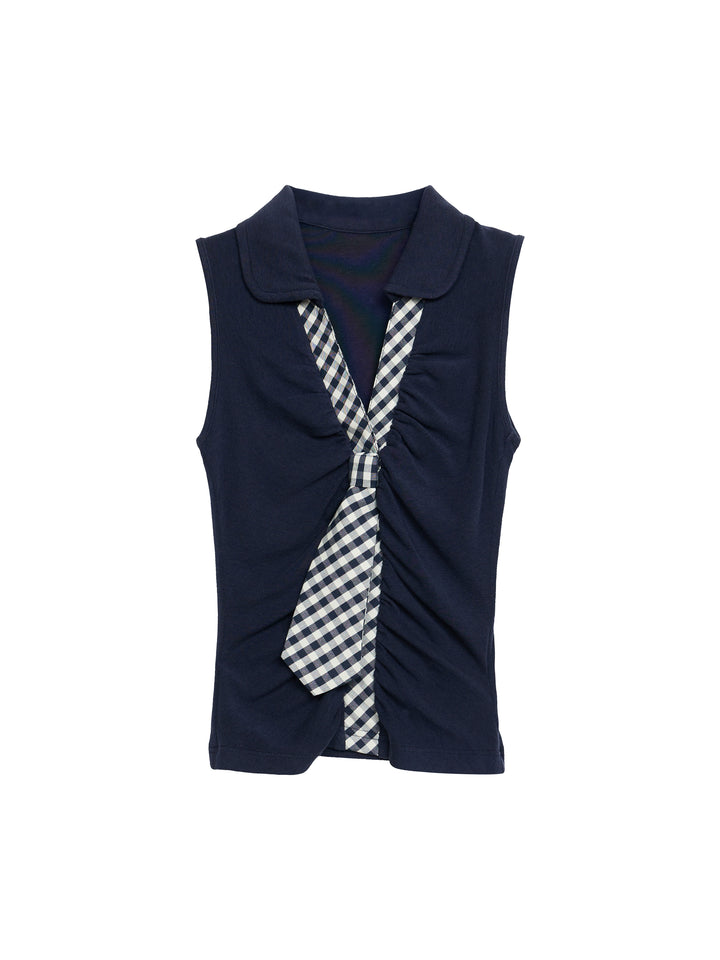 Sleeveless Polo Neck Tie Tank Top