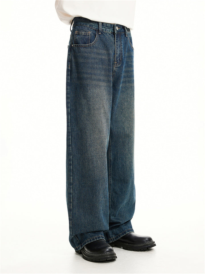 Wide-Leg Retro Washed Jeans