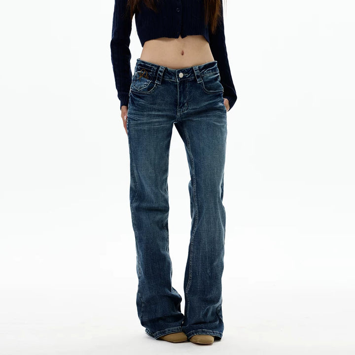 سروال مستقيم ضيق مزخرف بتصميم رجعي 