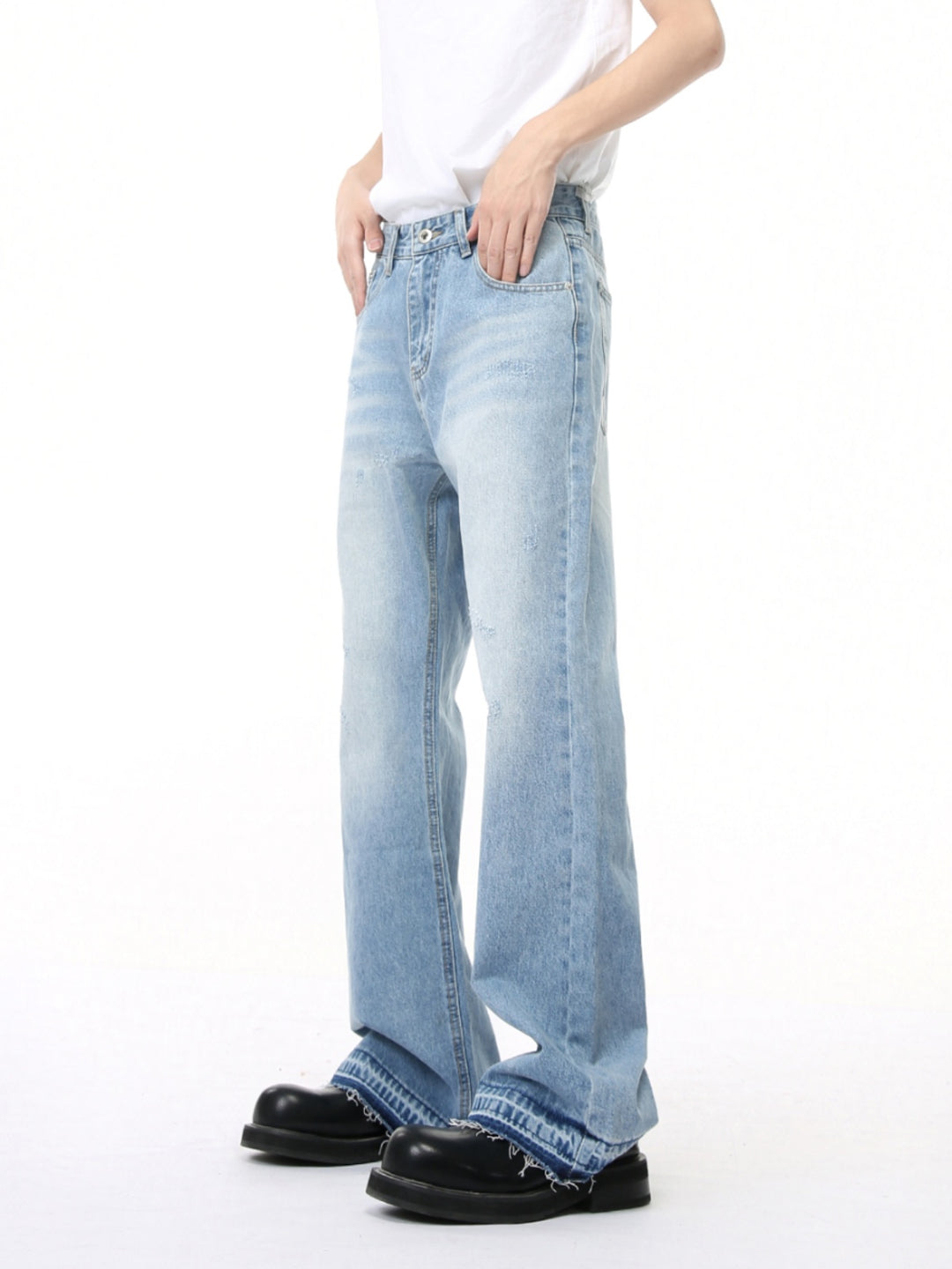 Mid-Waist Ripped Flared Jeans 