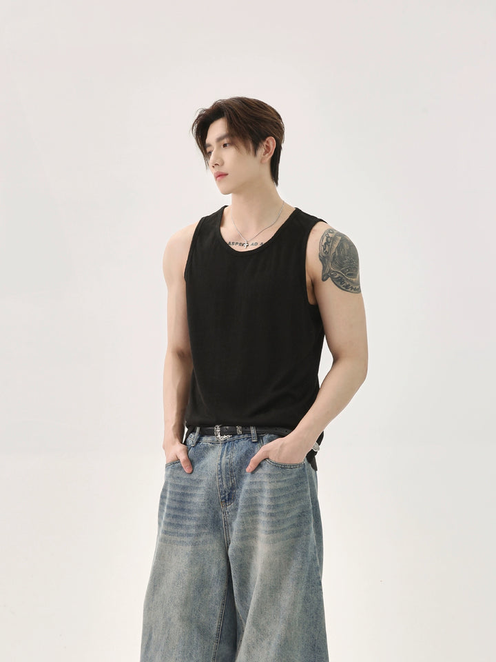 Textured Cotton Slim Fit Tank Top