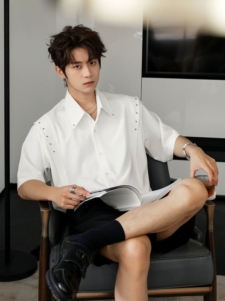 Short Sleeve Button Up Flying Shoulder Shirt