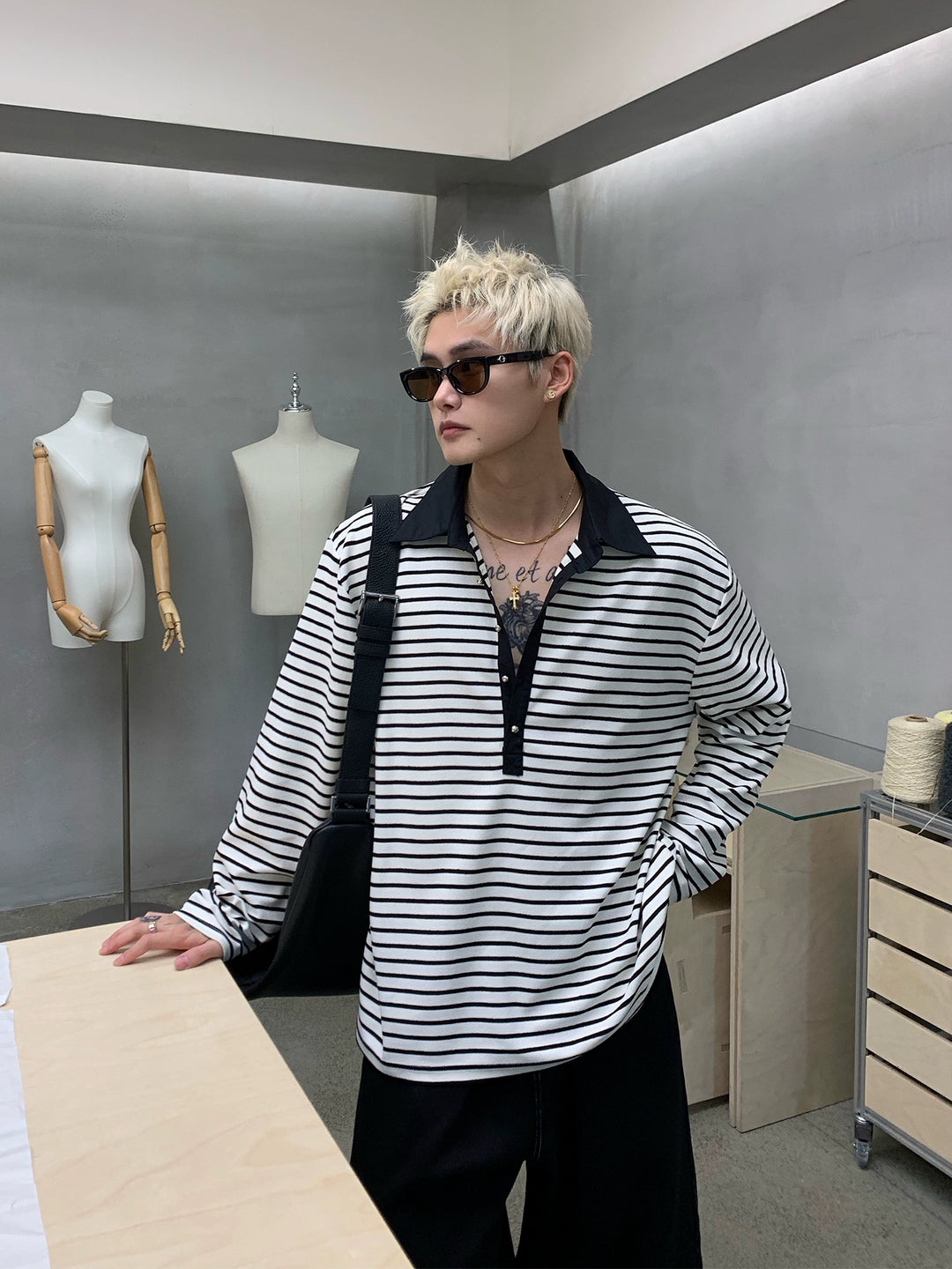 Striped Polo Collar Pullover