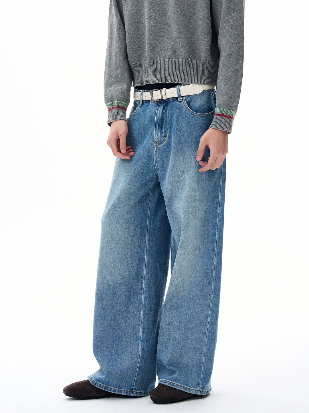 Pantalons en denim à jambes larges et décontractés 