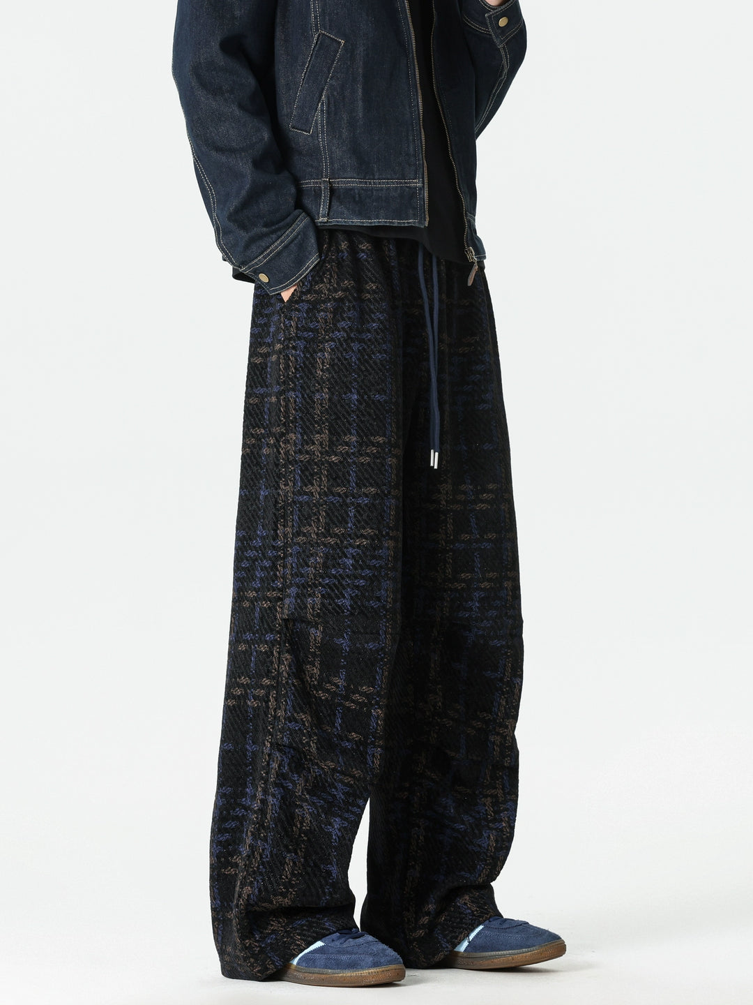 Geruite Corduroy Wijde-Pijp Casual Broek 