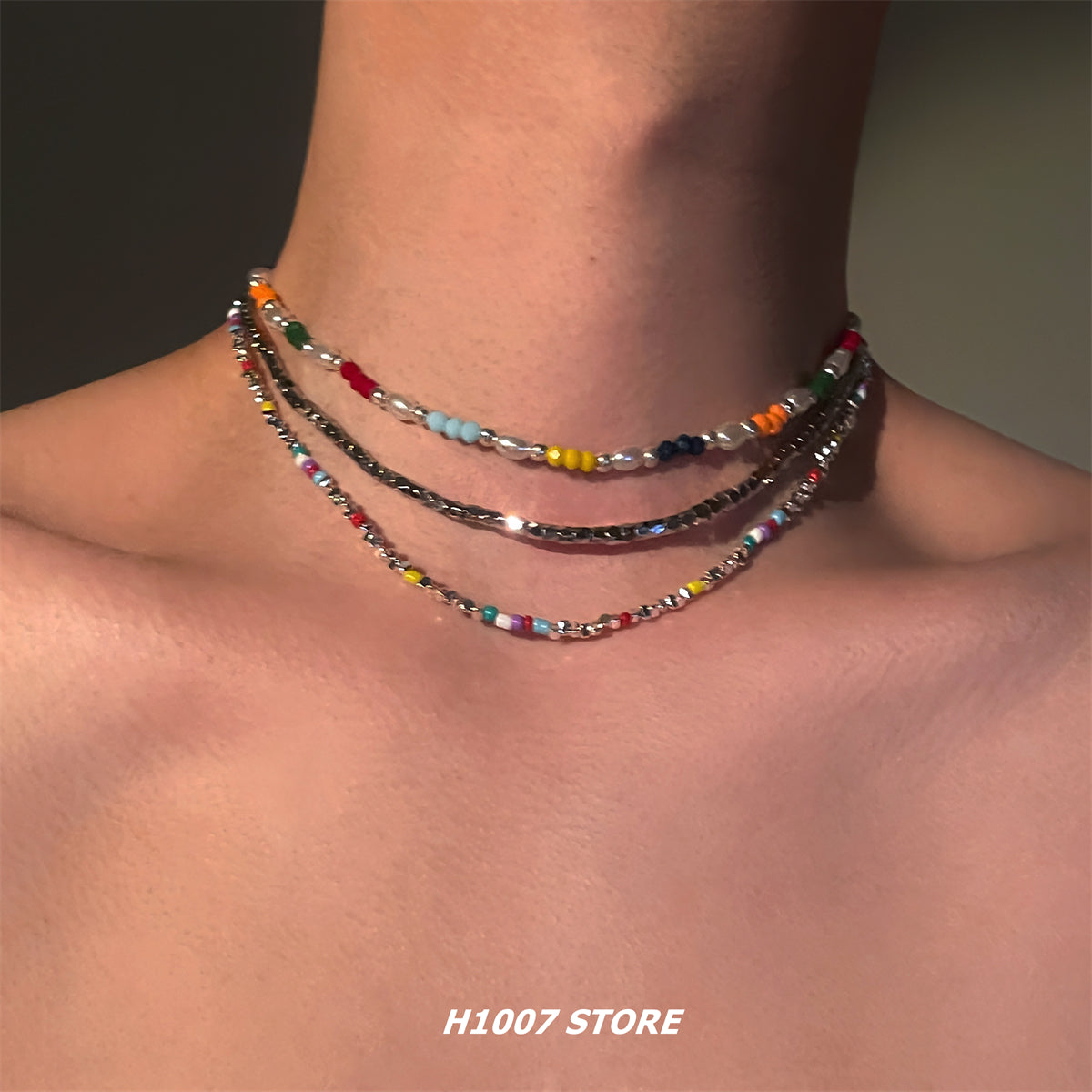 Beaded Silver Clavicle Necklace