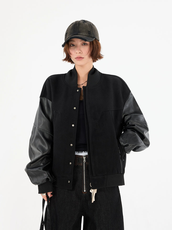 Chaqueta Bomber de Béisbol de Cuero PU Retro 