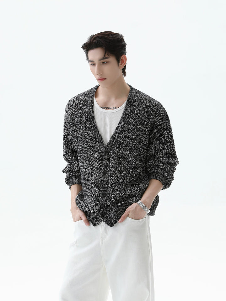 Textured Wool Knit V-Neck Cardigan