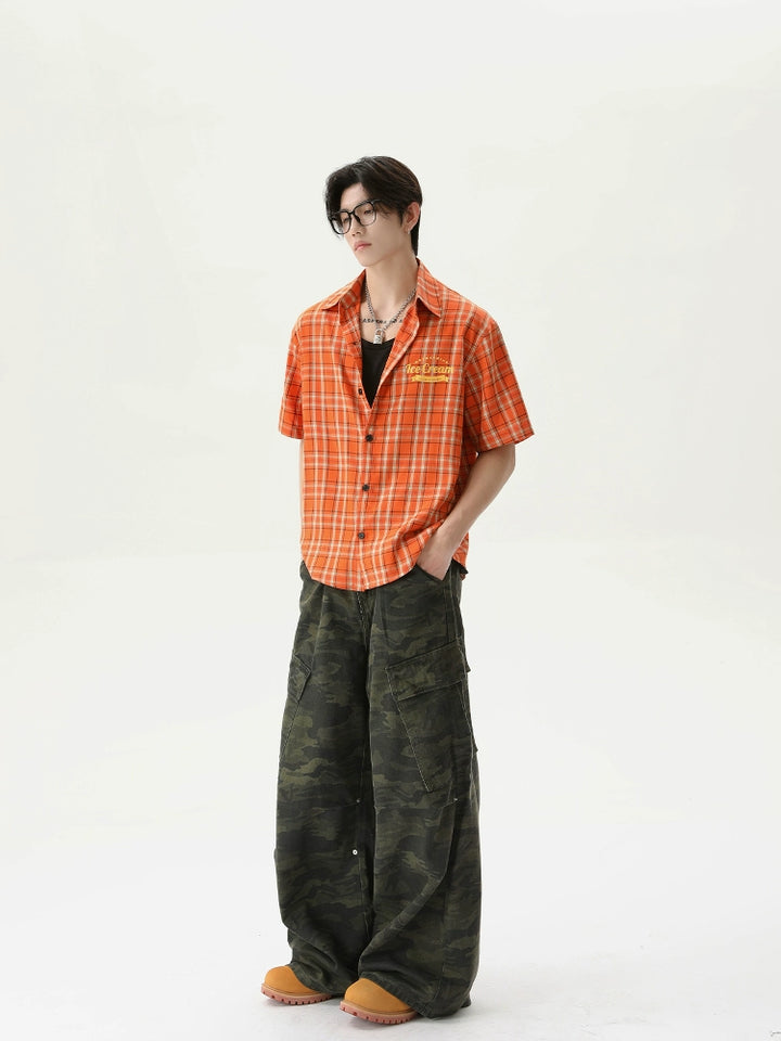 Orange Check Button-Down Shirt
