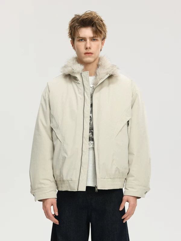 후드가 있는 인조 모피 안감 패딩 재킷 