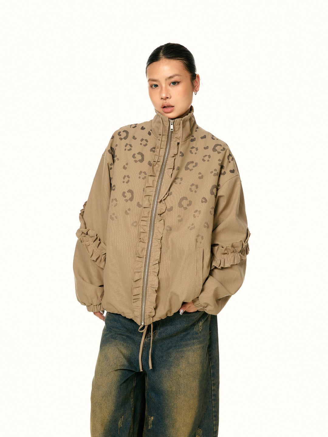 Retro Leopardenmuster Stehkragenjacke 