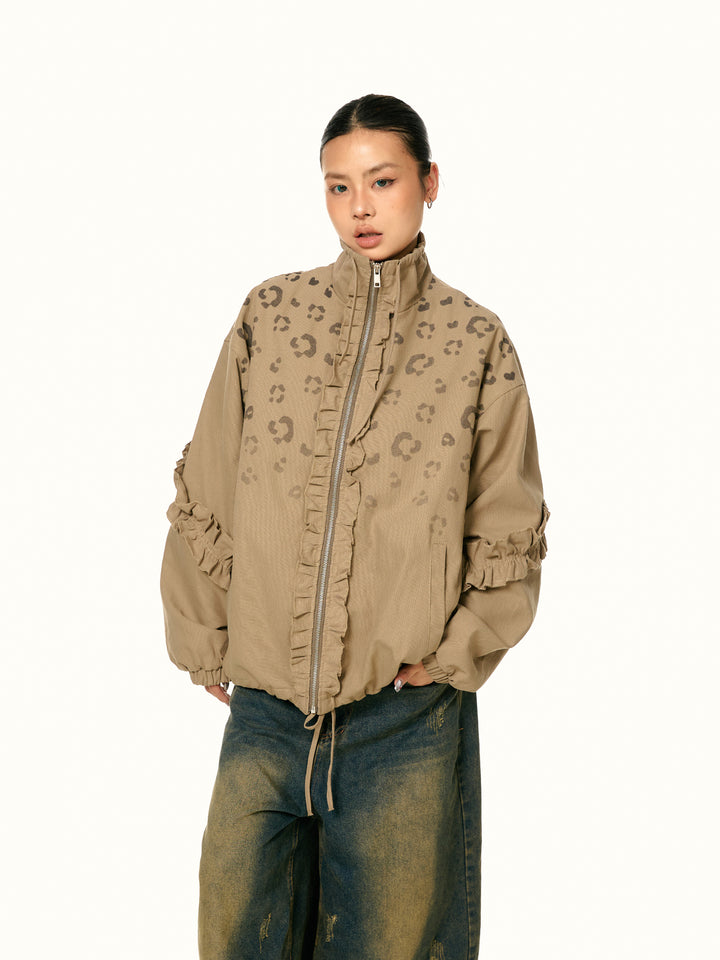 Retro Leopardenmuster Stehkragenjacke 