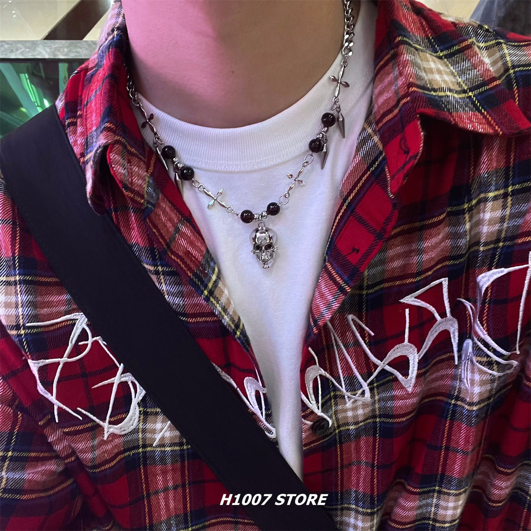 Beaded Skull Cross Clavicle Necklace